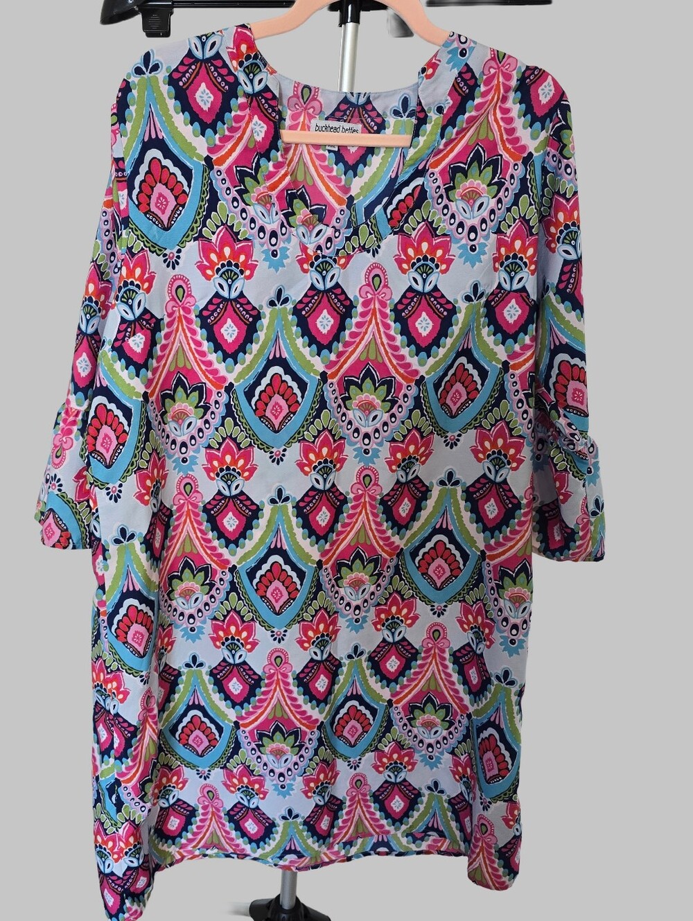 Bright Patterned V-Neck Tunic Top - Multicolor by Buckhead Betties XXL